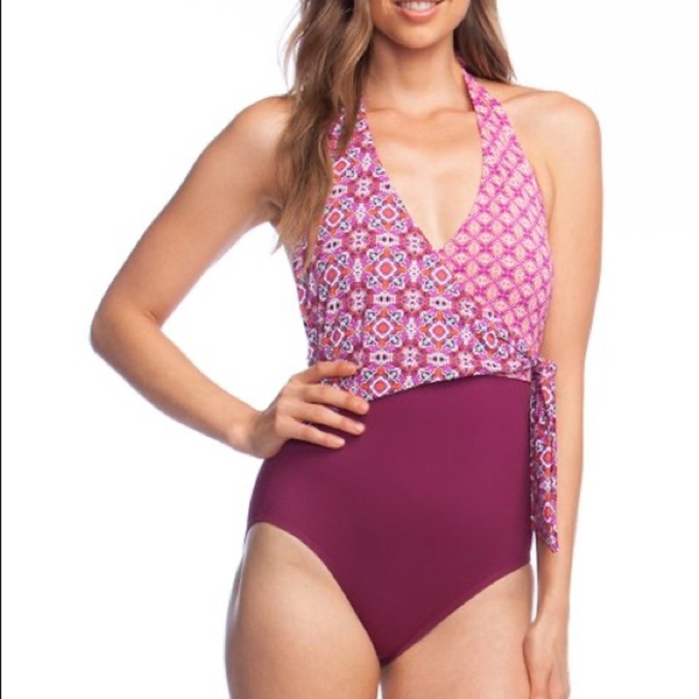 Ralph Lauren Geometric Wrap Halter One-Piece